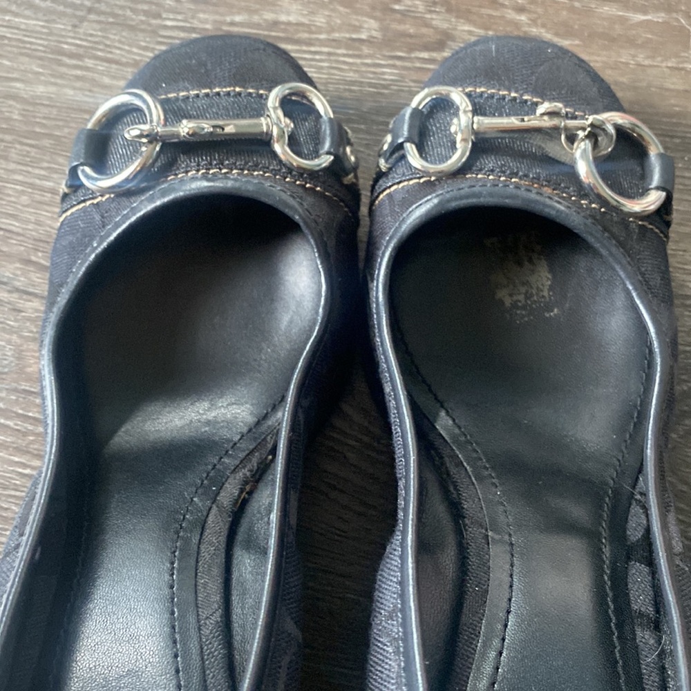 Coach Logo Signature Style canvas suede wedges clasp buckle detail - Picture 7 of 8